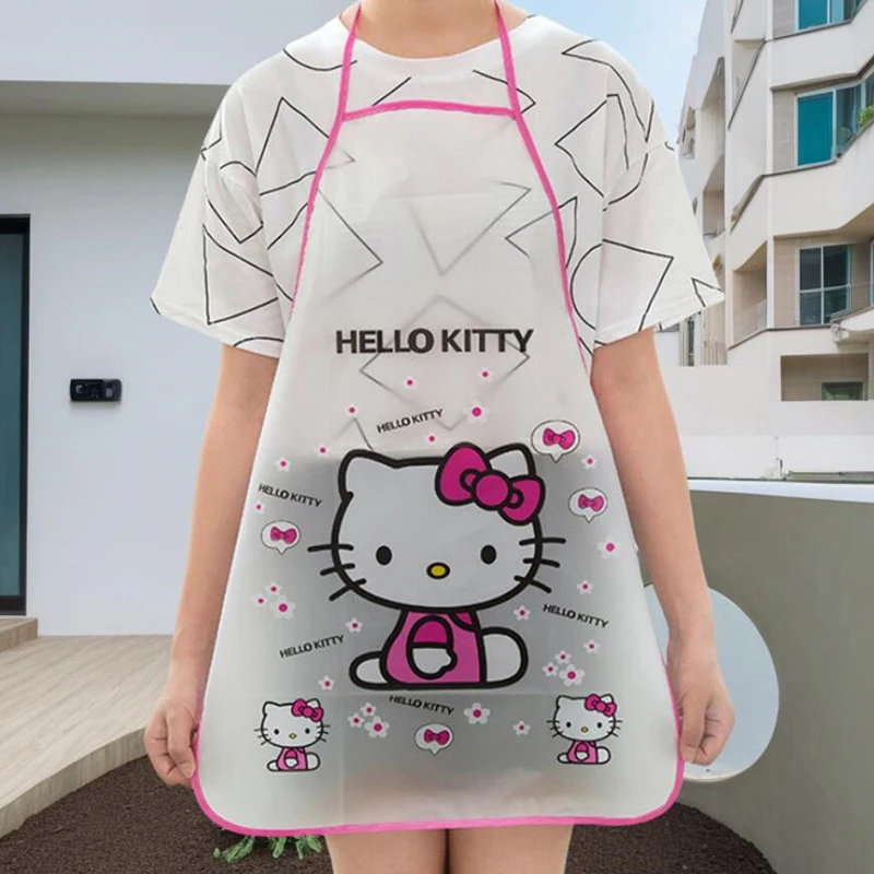 Delantal impermeable con estampado de dibujos animados para el hogar, utensilio de limpieza para el hogar, a prueba de aceite, Sanrio, Hello Kitty