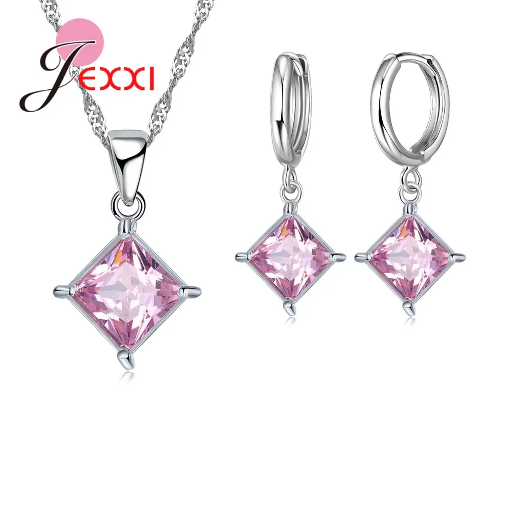 Exquisite piękny kolorowy kwadratowy kryształowy prezent dla dziewczyny biżuteria zaręczynowa 925 Sterling Silver dla kobiet mody