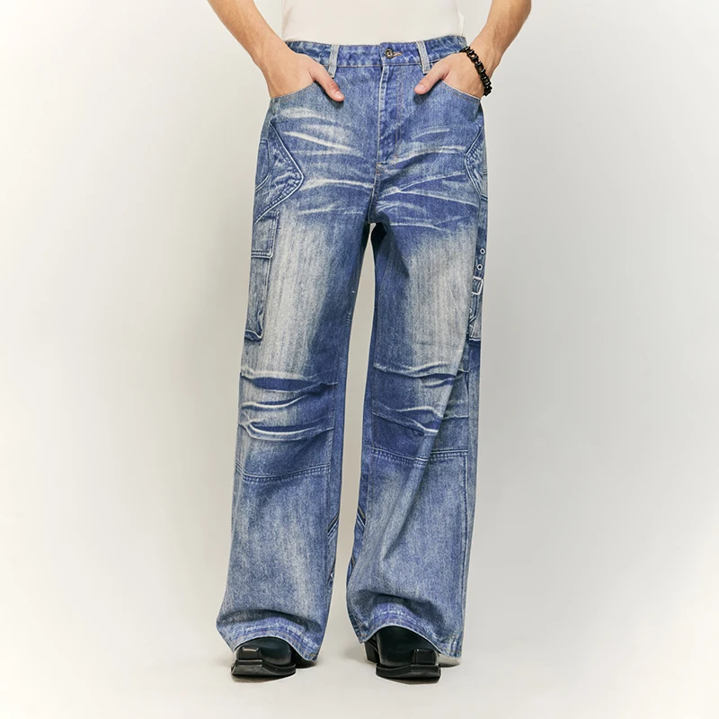 Retro Washed Worn Jeans Men and Women Fashion Patch Nostalgic  Fashion Brand Personal Leisure Straight Mopping Y2K Pants