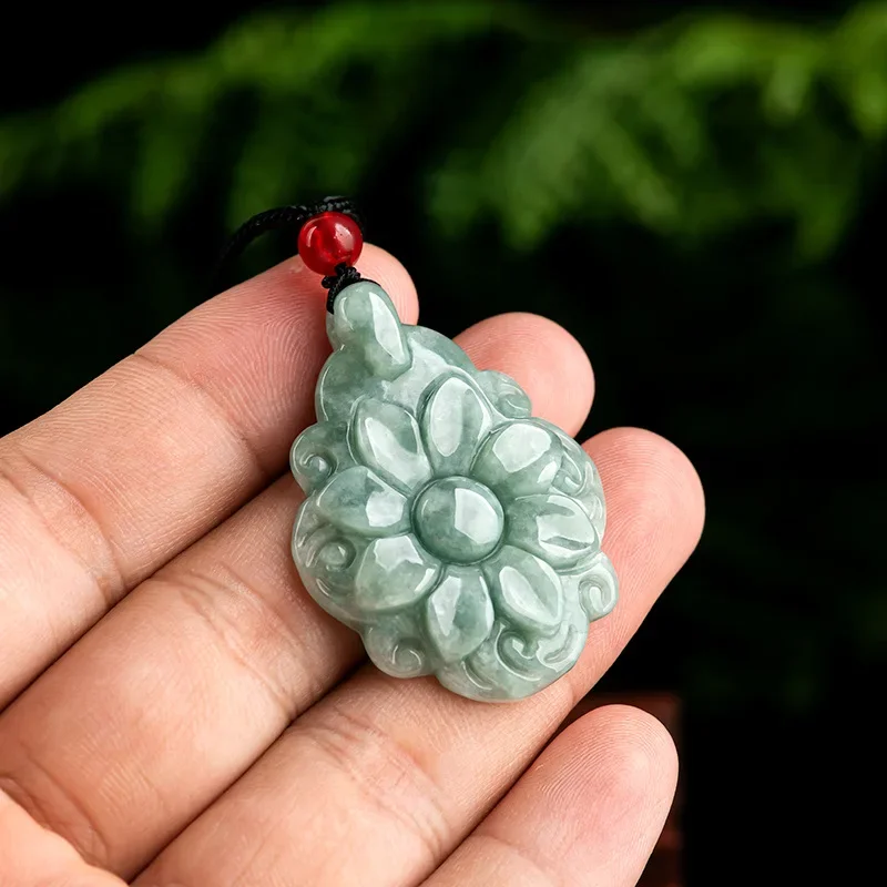 

Burmese Jade Flower Pendant Natural Jewelry Necklace Amulet Vintage Jadeite Gemstone Luxury Necklaces Gift Fashion Man Green