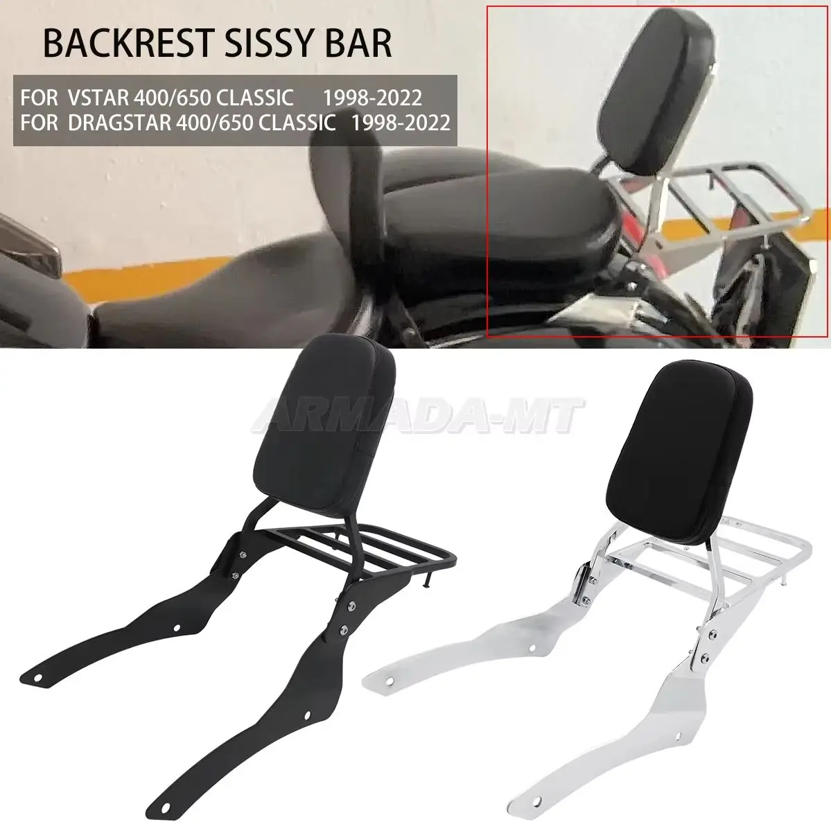 For Yamaha Dragstar400/650 Vstar 400 Vstar650 Classic 1998-2022 Motorcycle Rear Backrest Sissy Bar Luggage Rack Aluminium Alloy