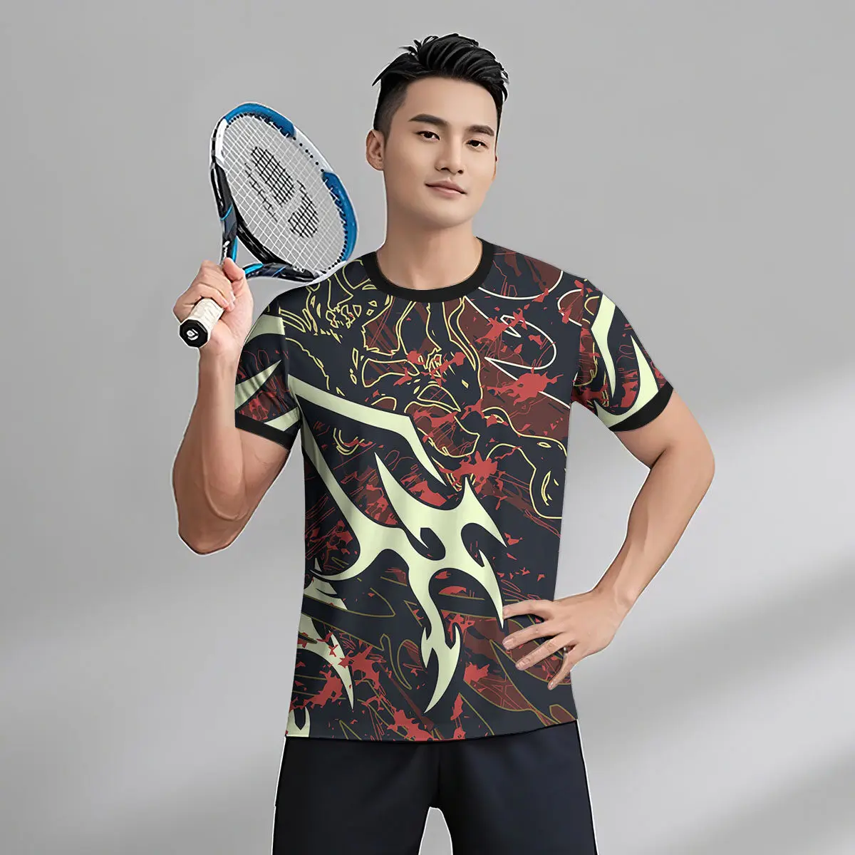 

Fashion Quick Dry Breathable Men's T Shirt Outdoor Badminton Tennis Sports Jerseys Casual O-neck Short Sleeve Summer Loose Tops
