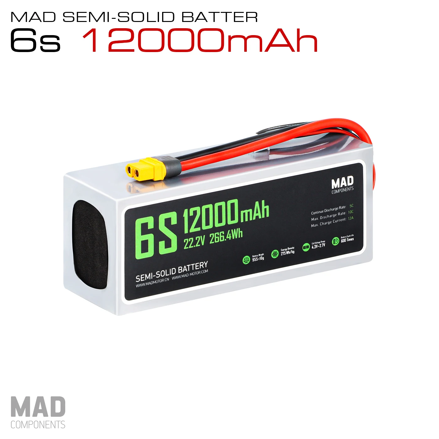 6S 12Ah High Power Density Light Weight Drone Solid State Lithium Battery