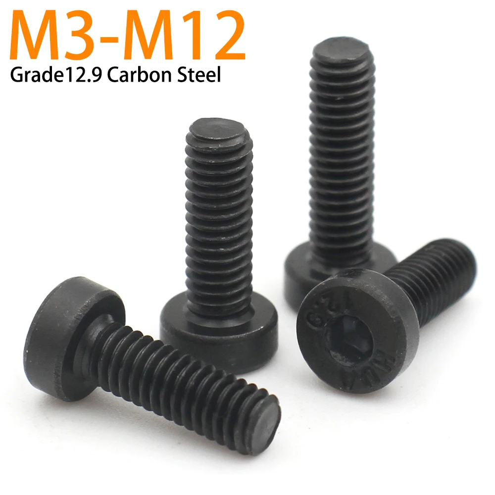 2-20pcs M3 M4 M5 M6 M8 M10 M12 Grade12.9 Carbon Steel Hexagon Hex Socket Thin Short Low Cap Head Screw Bolt DIN7984