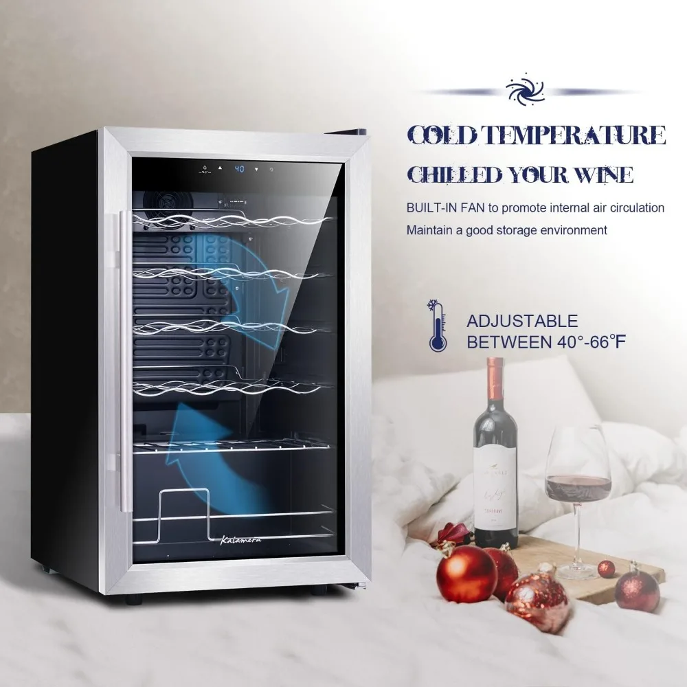 Mini Fridge Wine Cooler, 24 Bottle Compressor Freestanding Wine Refrigerator - Single Zone