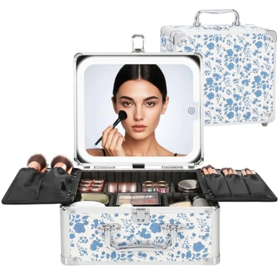 

Косметичка с LED-зеркалом, дорожный кейс для макияжа с перезаряжаемым зеркалом с подсветкой, органайзер для косметических кистей, стойка для хранения
