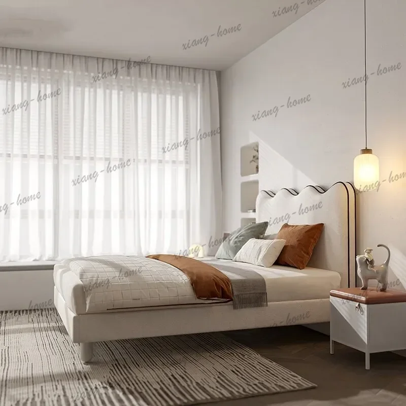 Wave bed stylish simple master bedroom double bed designer creative French cream wind ripple bed