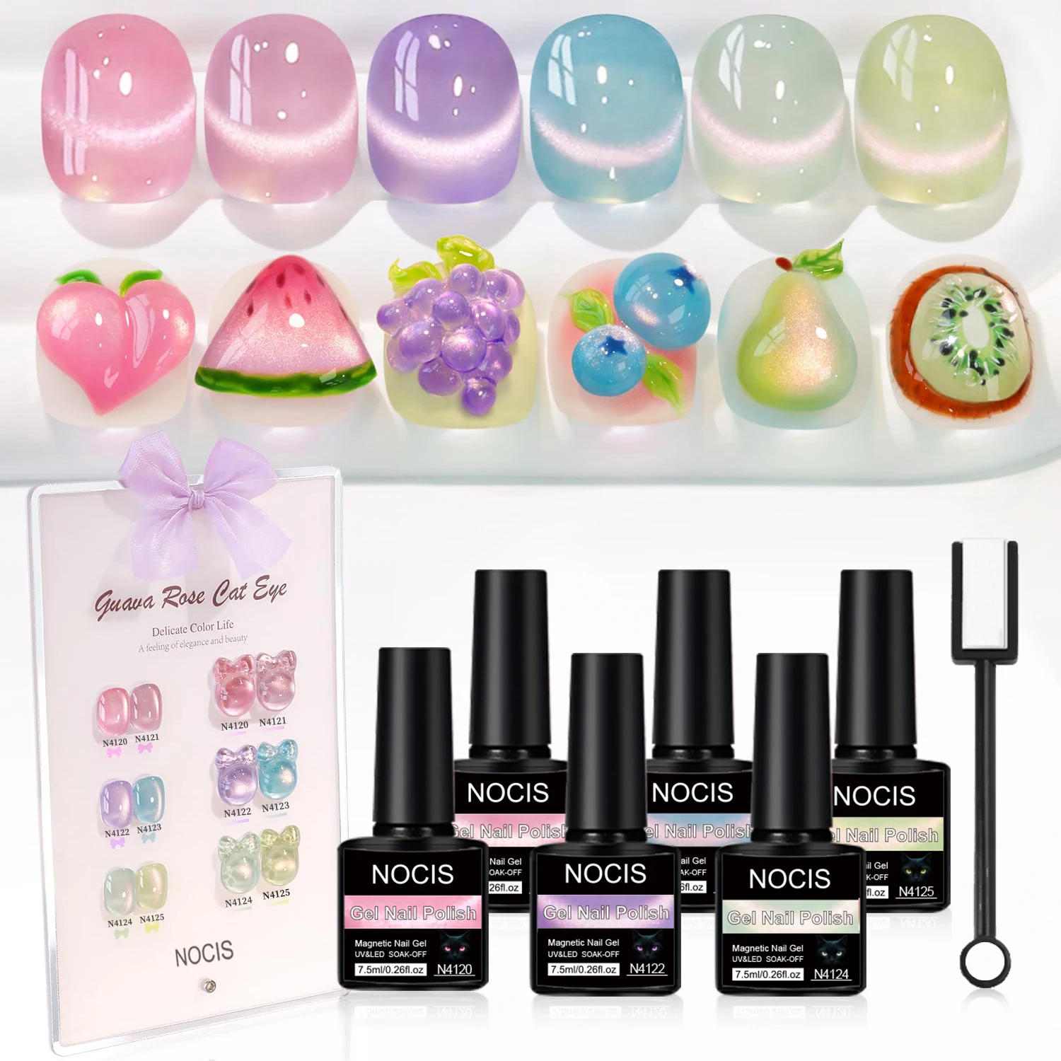 Cat Eye Gel Nail Polish Set 6 Colors 7.5ml with 3D Magnetic Stick, Long Lasting 28 Days, Easy to Apply for DIY Salon Manicure