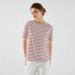 K1334L Casual Stripe 100% Cotton Crop Top Tshirt T Shirt For Women Ladies Tshirt Women's Striped T-Shirt Clothing