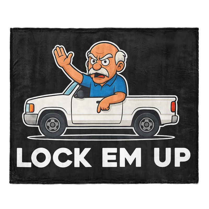 Gaslight Gatekeep Girlboss Funny Lock EM UP Private Property Throw Blanket Cartoon Old Man Driving Meme Soft Fleece Blanket