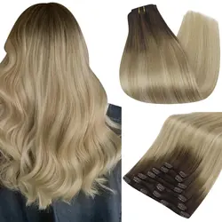 Full Shine Human Hair Extensions Clip in Hair Extensions Balayage 7pcs 120g Double Weft Hair Extensions  Remy Human Hair