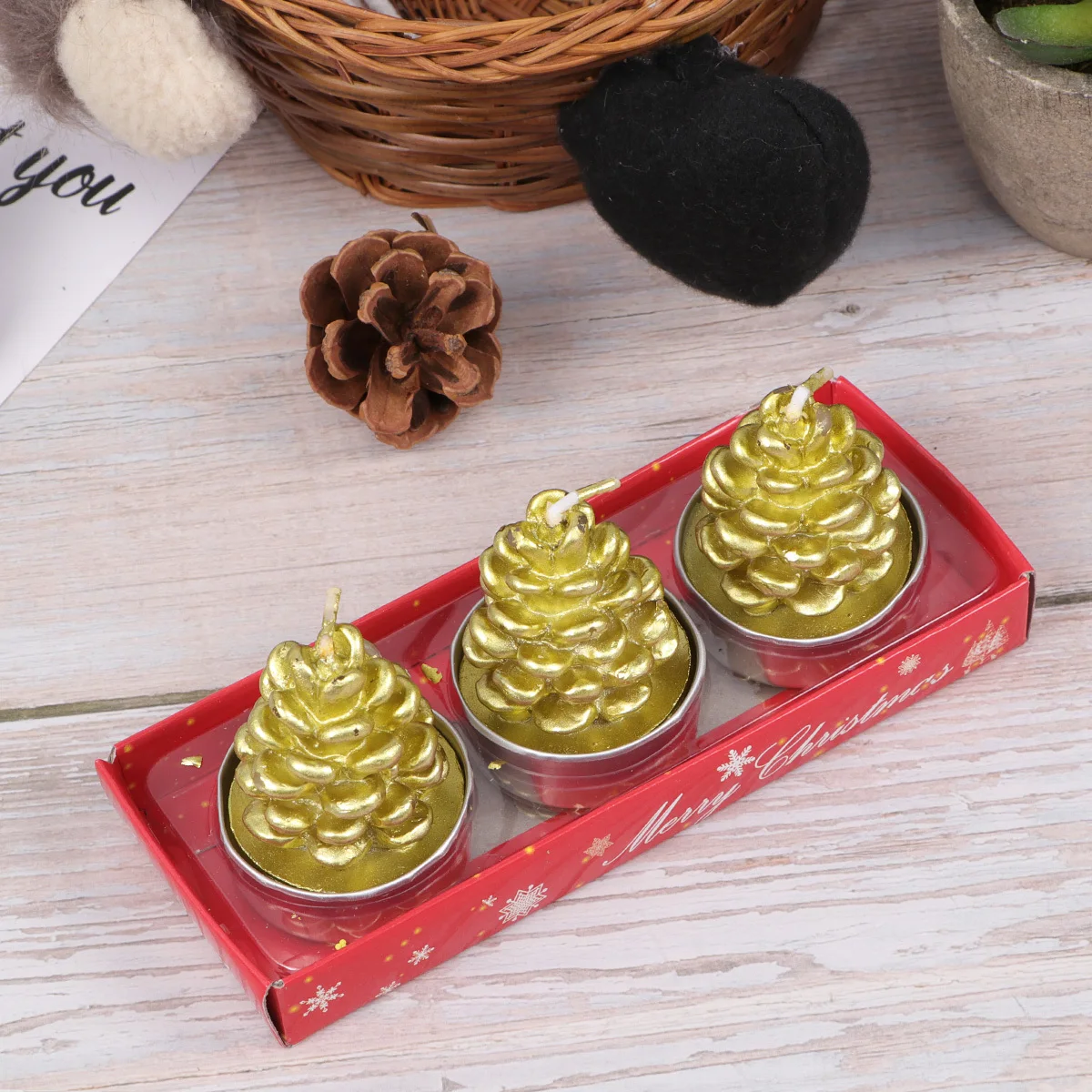 3 pçs pinha em forma de natal presente criativo para decorações do feriado mesa peça central ornamento de natal decoração para casa