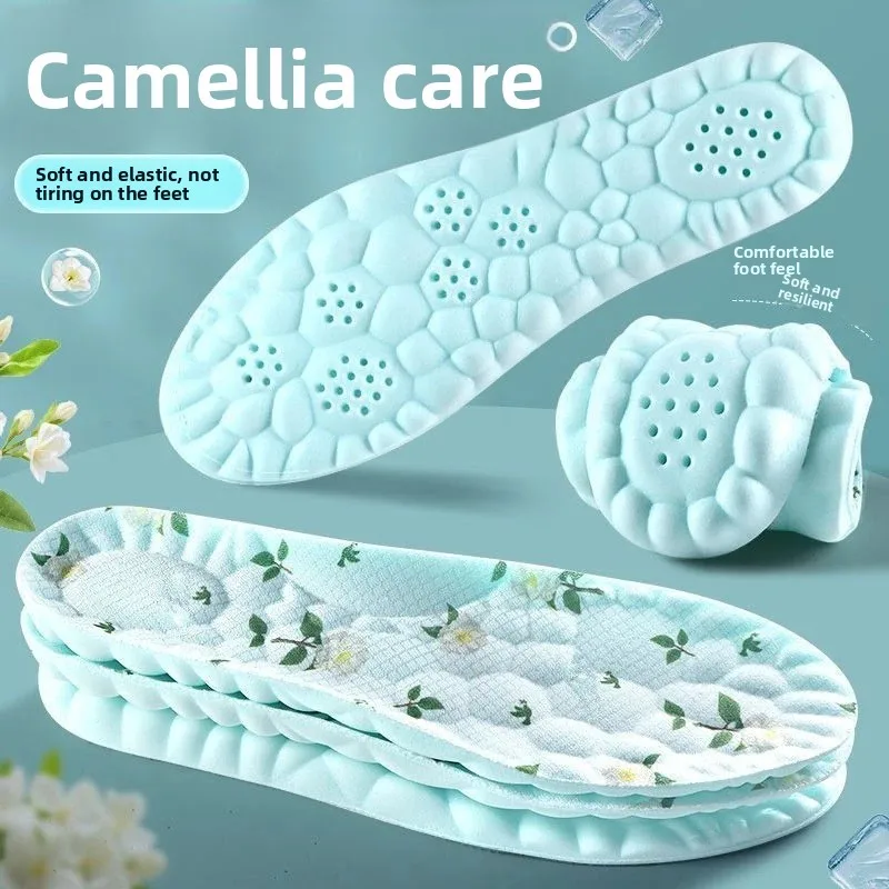 Thickened Cloud Feel Soft Shoe Insoles Camellia Deodorant Cushion Inserts for Men Women Long Standing Sports Shoes