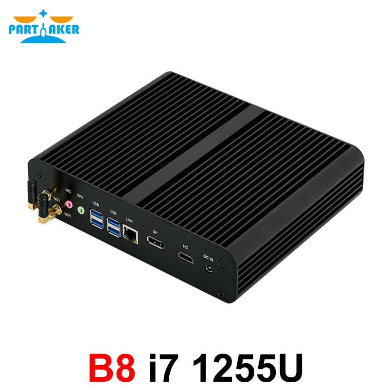 Participante b8 fanless mini pc intel 12th core i7 1255u hd 4k @ 60hz dp 8k @ 60hz saída ddr4 wifi gaming desktop computador windows 10