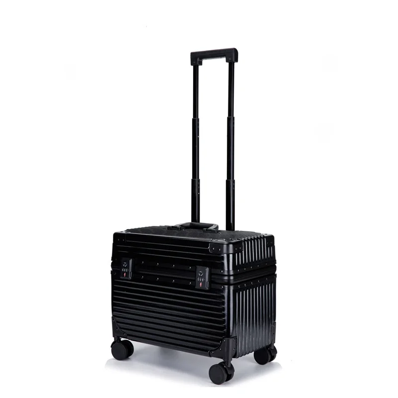  Travel Suitcase Aluminum Frame Photoaphy Lid up Flip Caster Wheel Lage Small Size Carry-On Bag for Men Bla Color