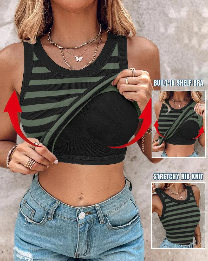 

Women's Sexy Striped Tank Top O-Neck Knit Sleeveless Casual Multi Color Tops Fashion Tight Daily Vest Y2K Clothes 2024 Summer