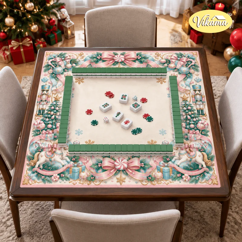 ChristmasNutcrackerPink Green Mahjong Mat Non Slip FoldableFamily Game NightDining Room Holiday DecorChristmas