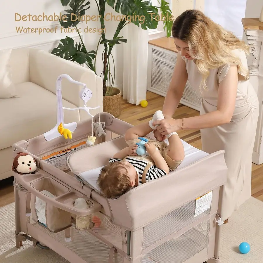 عبوة واحدة للعب والتشغيل، سرير أطفال محمول للسفر، روضة ألعاب قابلة للطي للسفر للأطفال الصغار، سرير نوم بجانب السرير، حفاضات تشا