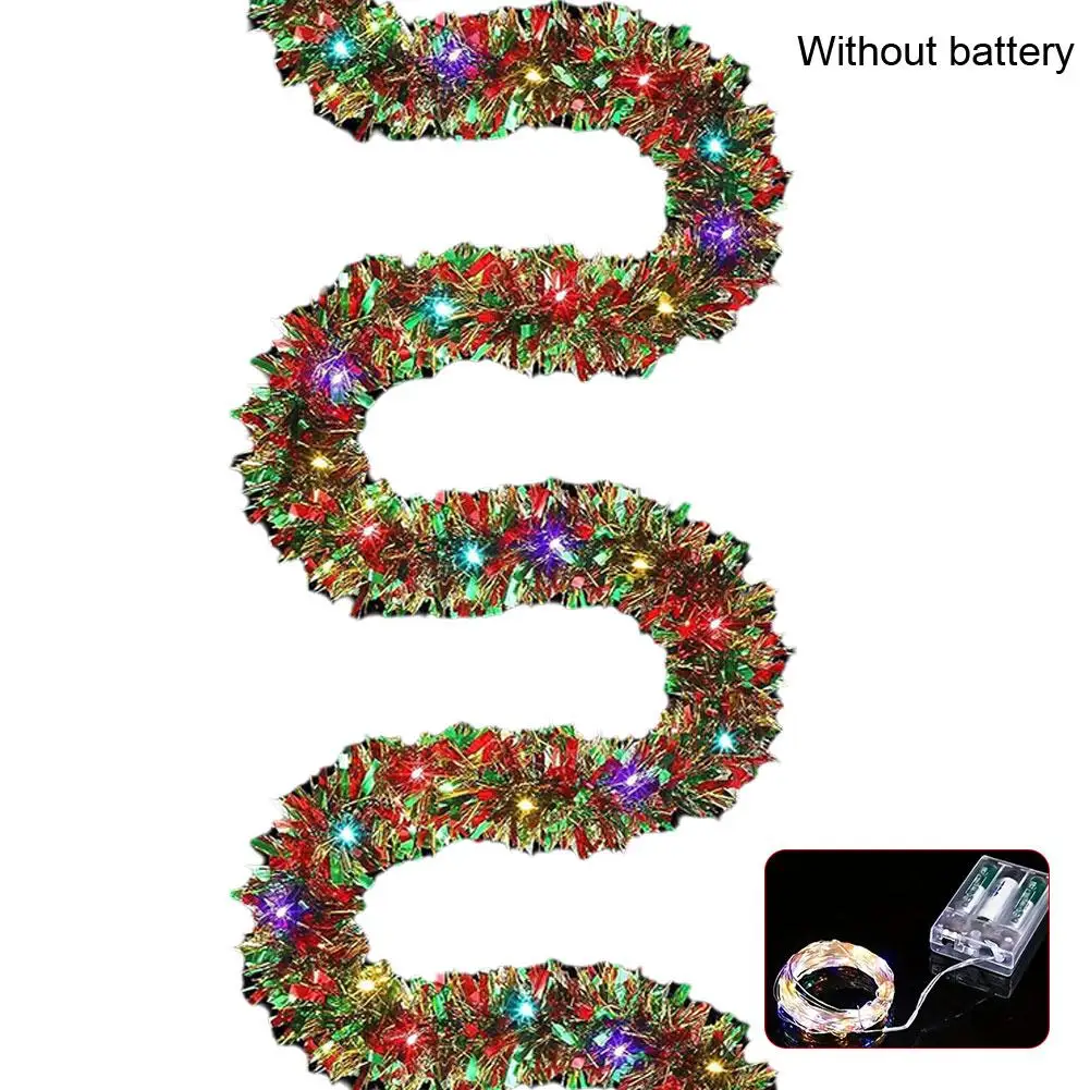 1pc 16 Ft Christmas Tinsel Garland Shinny With Led Lights Tree Thick Hanging Decorations For Xmas Party Indoor W7w7