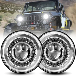 Moto Car Led 7inch Led Headlight DRL H4 Hi-Lo With Halo Angel Eyes For Lada Harley BMW Jeep JK 4x4 Suzuki Samurai Jeep Wrangler