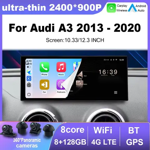 HD Touch Screen Android 15 Car Radio Video Multimedia Player 10.33 "/12.3" for Audi A3 2013 - 2020 Wireless Carplay 4G WIFI DSP