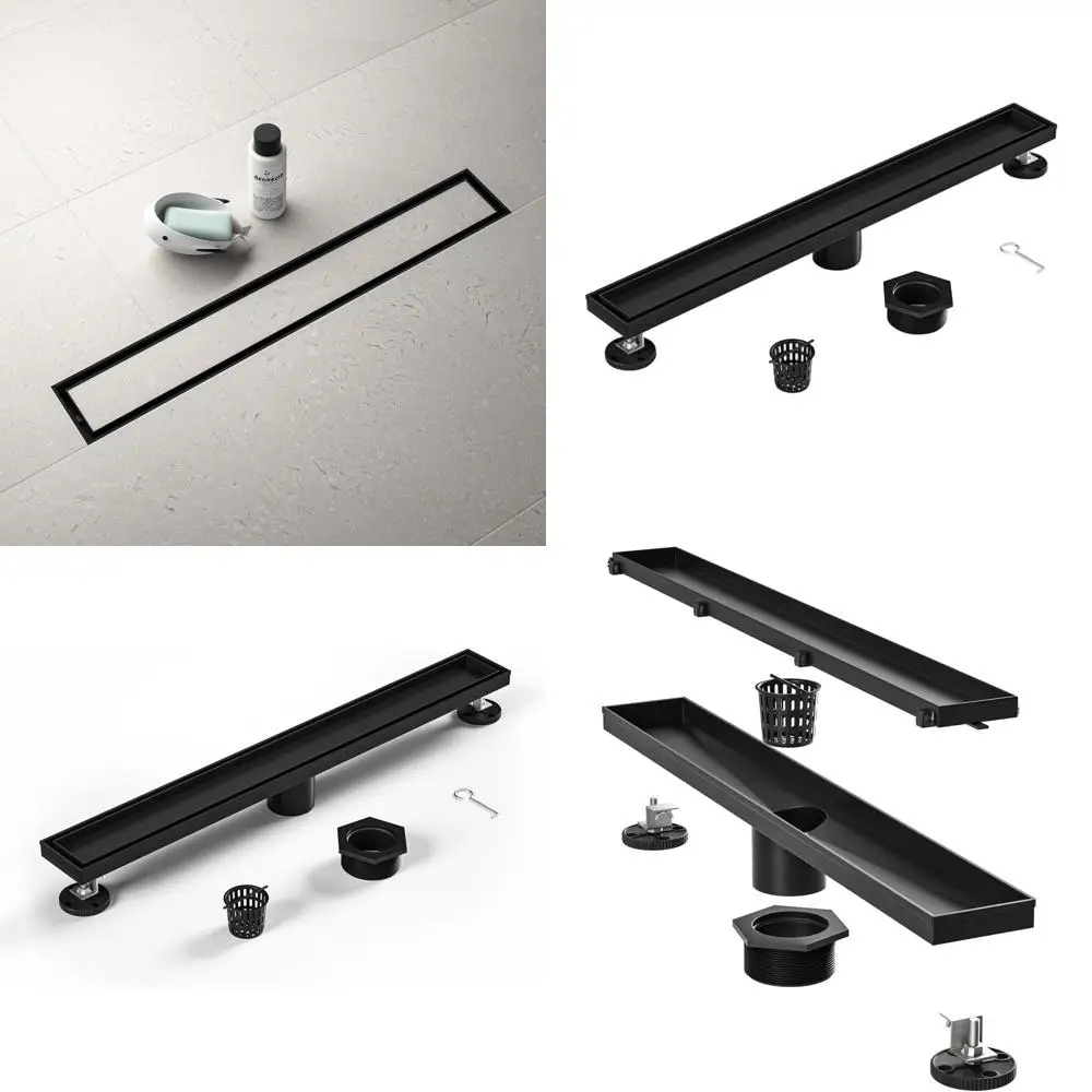 

Матовый черный линейный душевой трап из нержавеющей стали 304 (24 дюйма) с вставкой под плитку, сетчатым фильтром и ключом для сливной трубы для обновления ванной комнаты