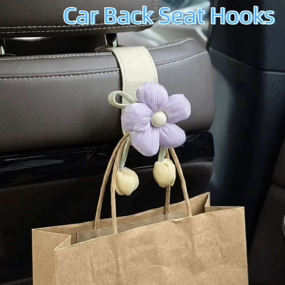 

Multipurpose Portable Car Back Seat Hooks Leather Decorative Tulip Flower Car Hooks Cute Space Saver Car Hanging Hook Family Car