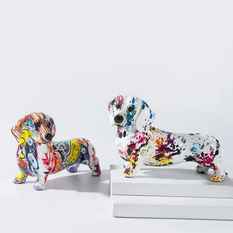 Creative Art Simplicity Colorful  Dachshund Ornaments Home Entrance Wine Cabinet Decoration Office Desktop Resin Crafts