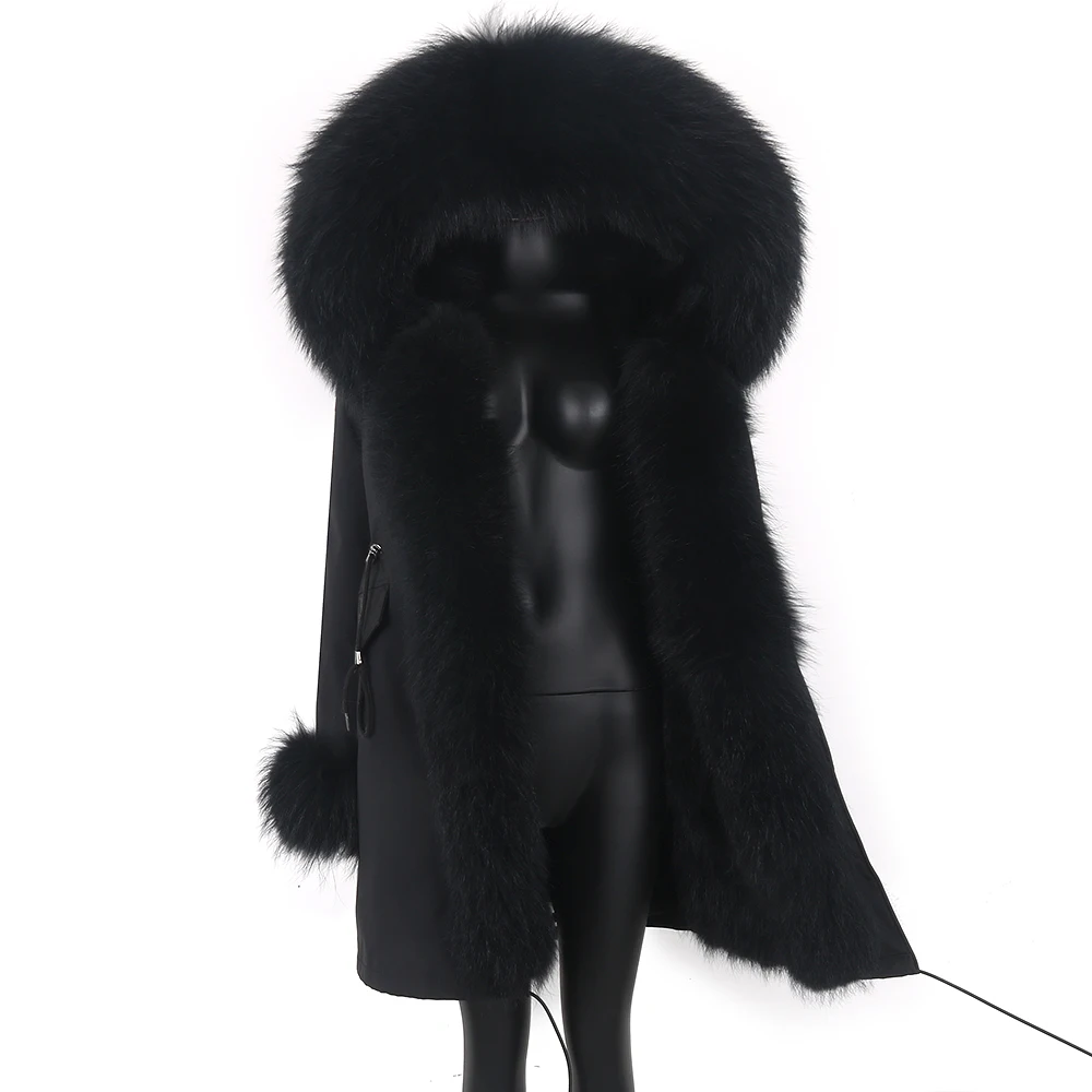 

Winter Parka Women Real Fur Coat Long Jacket Waterproof Fashion Luxury Designer With Raccoon Fur Liner Fox Fur Collar Removable