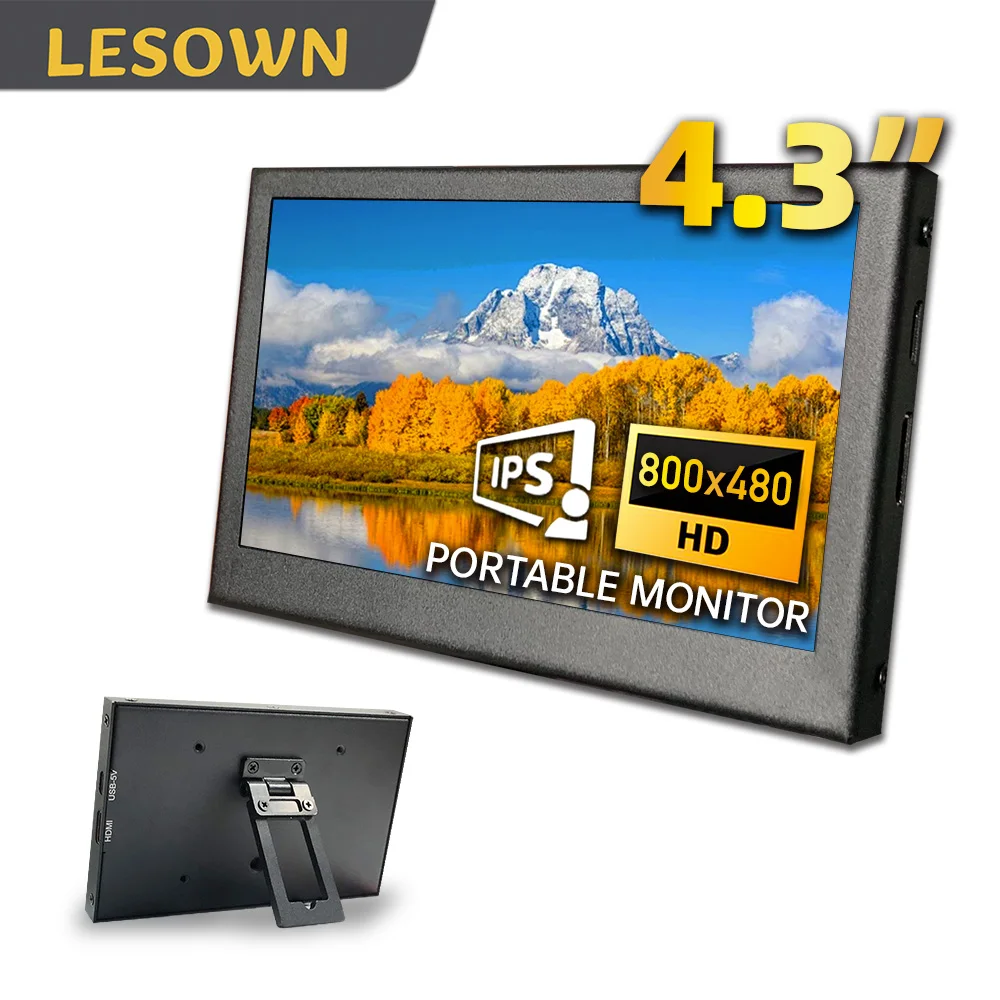 

Портативный внешний монитор LESOWN 4.3 дюйма 800x480 IPS LCD с Mini HDMI для работы с ноутбуком и Raspberry Pi