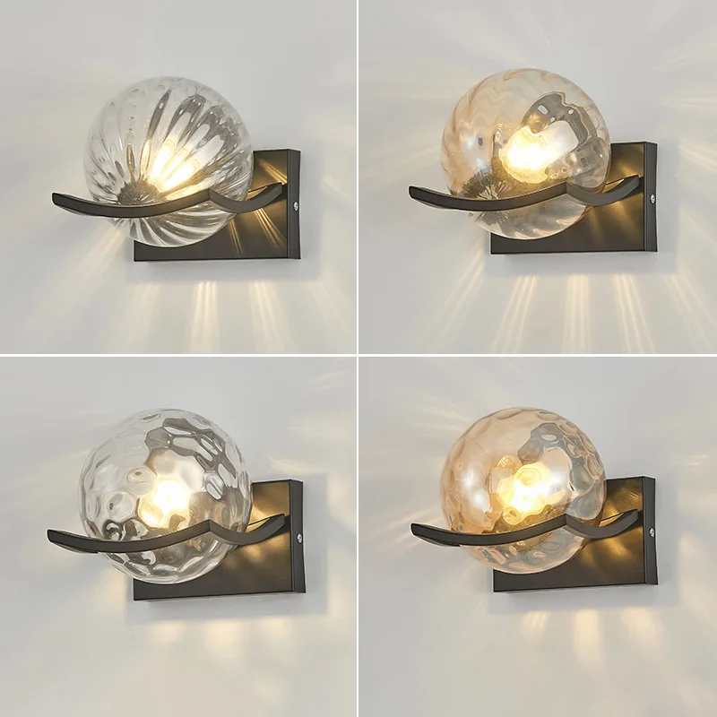 Nordic Glass Ball Wall Lamp Living Room Bedroom Bedhead White Black Gold Decorative Home Interior Sconce LED Night Light Fixture