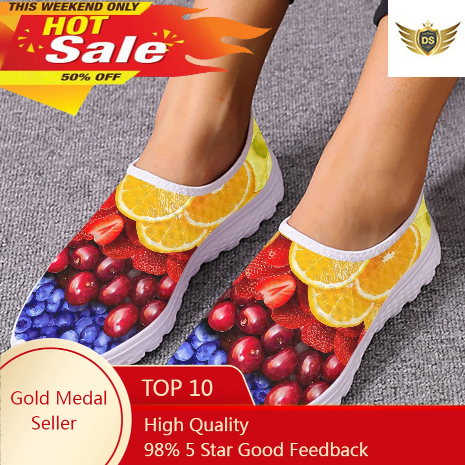 Scarpe basse da donna con stampa 3D di frutta tropicale estiva scarpe da ginnastica traspiranti Slip-on AF Mesh mocassini pigri leggeri