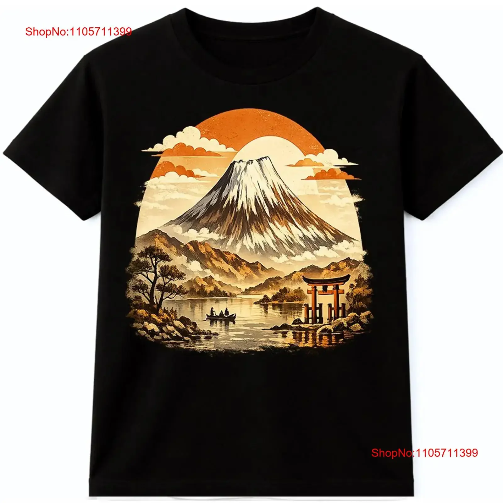 Mount Fuji Japanese Landscape T Shirt Torii Gate Lake Sunset Vintage long or short sleeves vintage Washed graphic streetwear