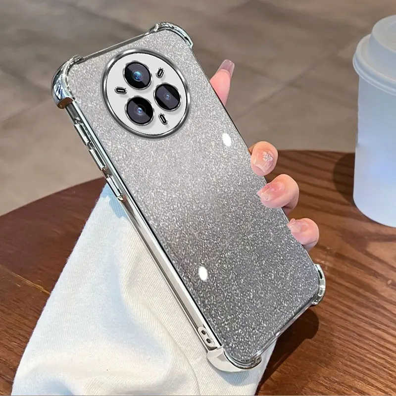 Glitter Plating Clear Protective Cover For Realme 14 Pro Pro+ 5G Case Flxebile TPU Four-corner Shockproof Fundas