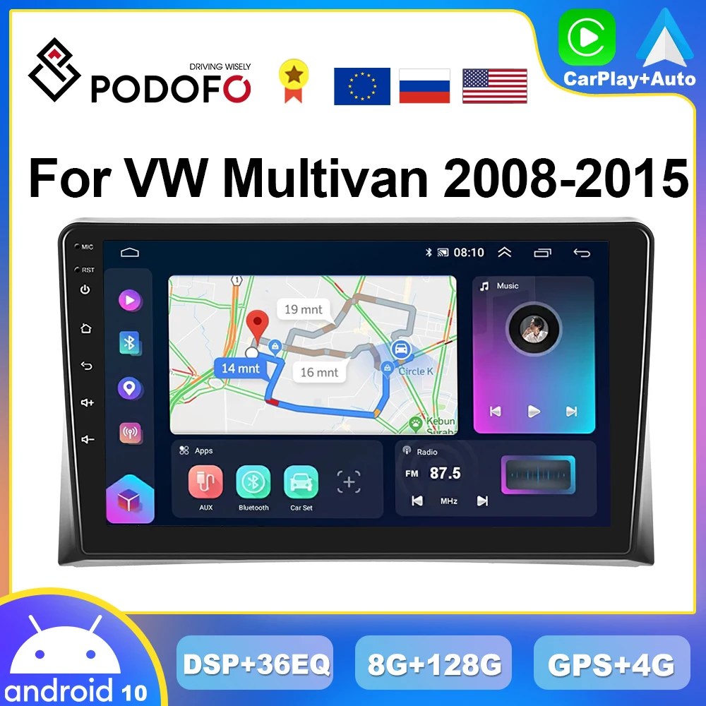 

Podofo 4G CarPlay Android Radio For Volkswagen Multivan 2008-2015 Car Multimedia Player 2din GPS Stereo WiFi Autoradio Head Unit