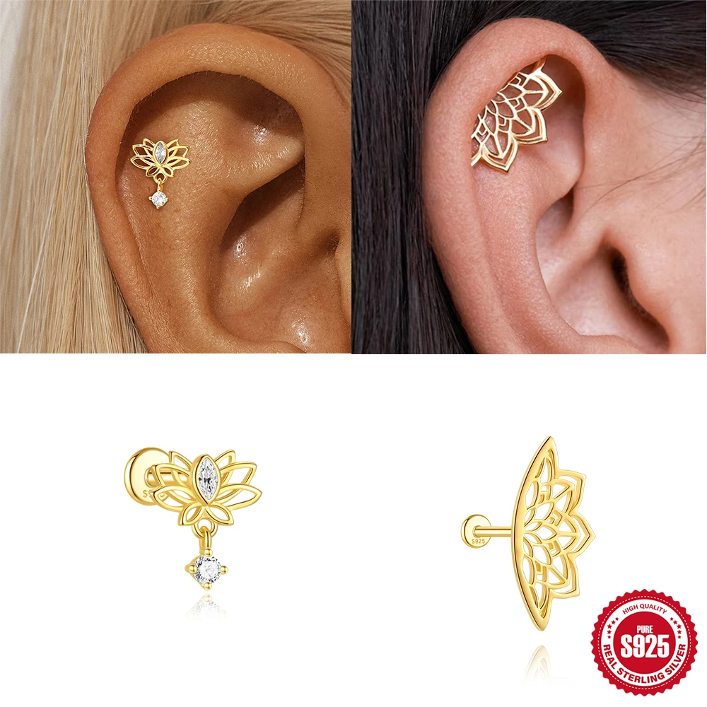 

ROXI 925 Sterling Silver 1Piece Lotus Waterdrop Tassel For Women Allergy-proof Daily Wear 18K Gold Plata Piercing Earrings