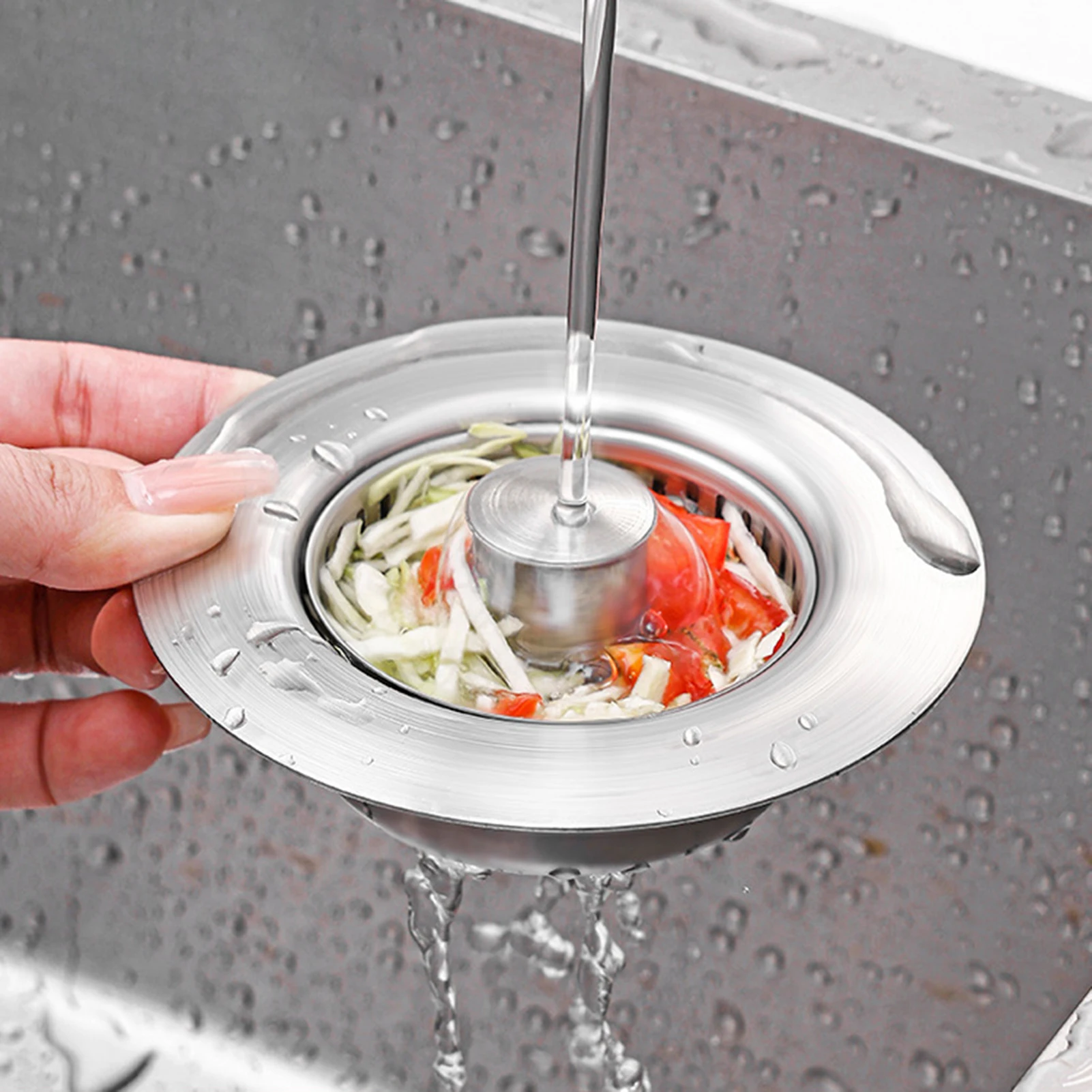 3 في 1 مصفاة حوض منبثقة من الفولاذ المقاوم للصدأ فلتر استنزاف عالمي لحوض المطبخ سلة غسيل الأطباق مانعة للتسرب #2
