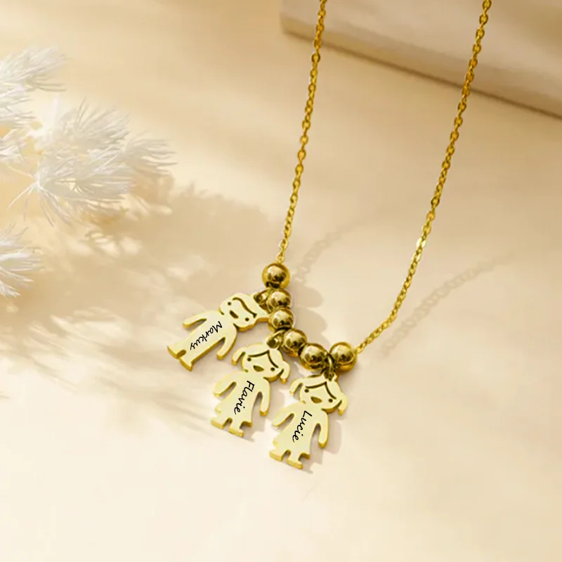 Custom Stainless Steel Family Character Pendant Necklace Engraved Names/Text Personalized Christmas Gift for Family Members
