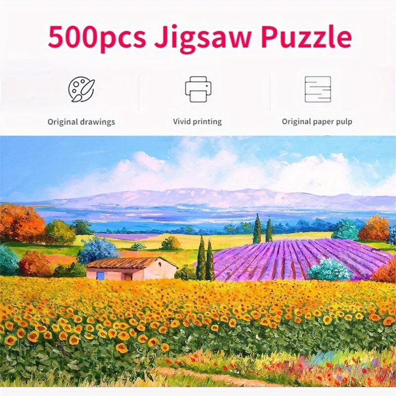 

500pcs Jigsaw Puzzle for Adults Painting Pastoral Scenery Paper Puzzles Home Decor Wall Display for Halloween Christmas Friends