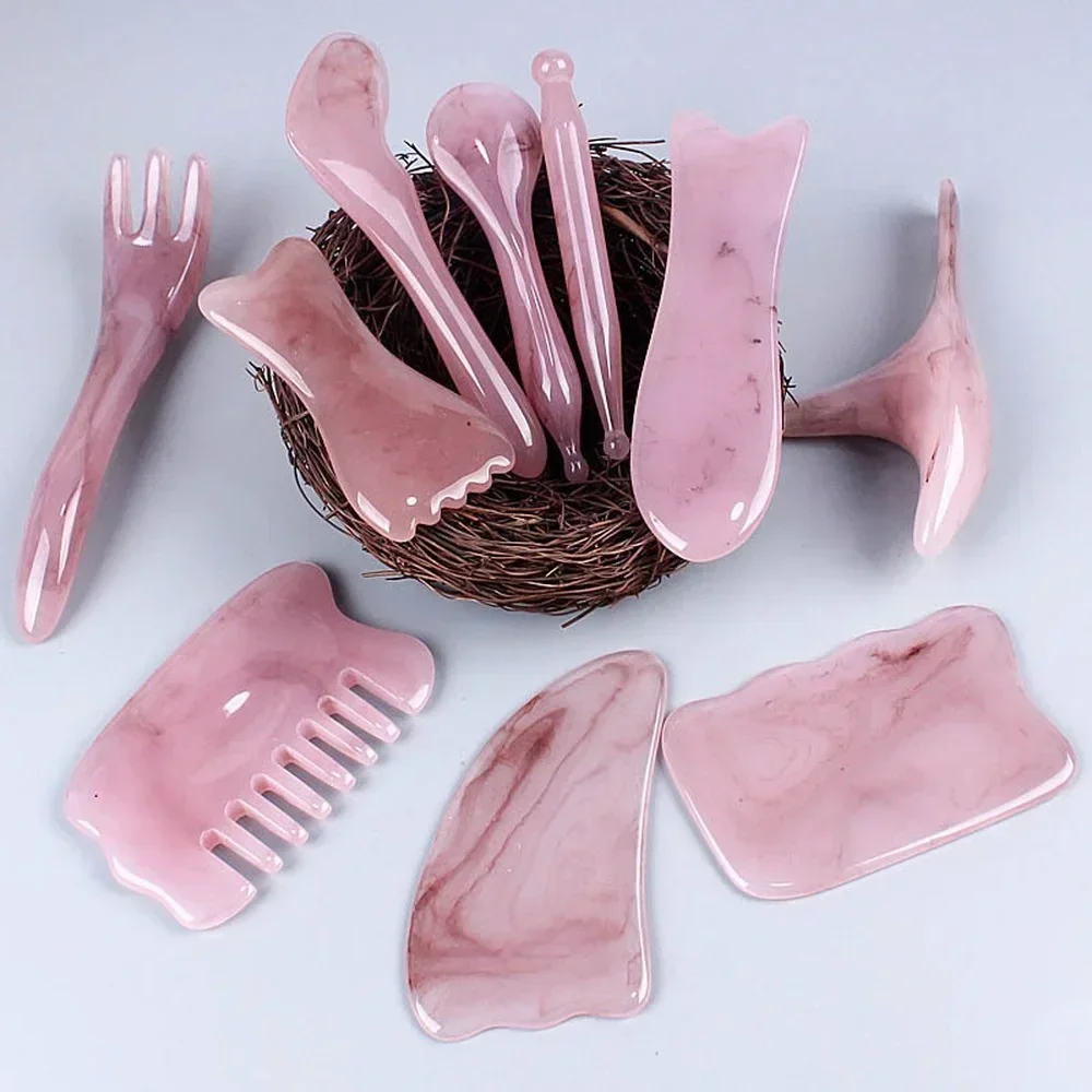 Natural Rose Quartz Jade Gua Sha Board Acupuncture Massage Facial Gouache Pink Quartz Massage Face LiftingStone Guasha Scraping