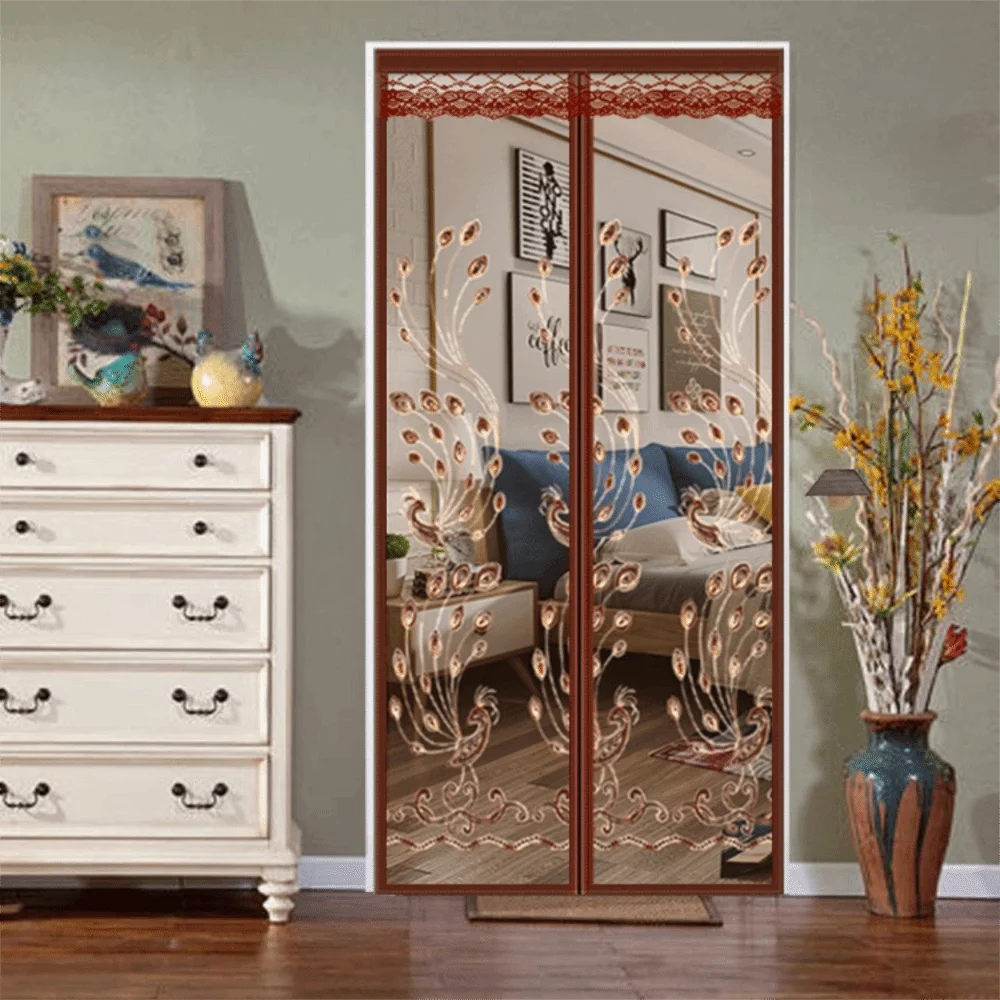 Embroidered Magnetic Screen Door Curtain Well-ventilated Insect-proof Mosquito-proof Door Curtain No Punching Automatic Closing
