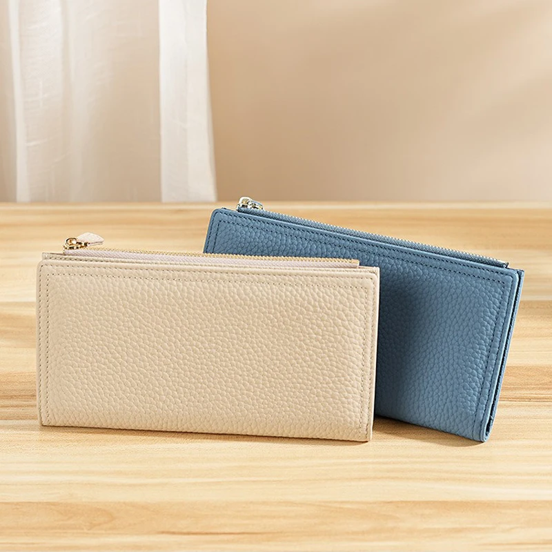 

Genuine Leather Women Wallet Long Thin Purse Cowhide Multiple Cards Holder Clutch Bag with Zipper Coin Pocket Wallets for Woman