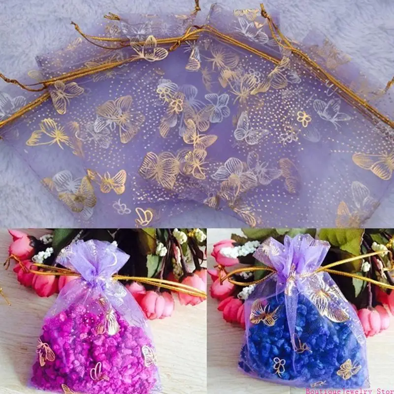 E1PE 25Pcs Organza Gift Bags Jewellery Drawstring Pouches Wedding Party Candy 10X12cm