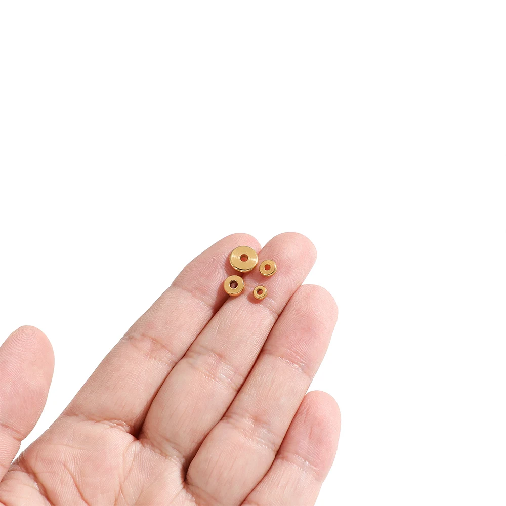 20/50pcs/lot Stainless Steel Gold Color Flat Round Beads Spacer Bead Charm Loose Beads for Jewelry Making DIY Bracelets Supplies
