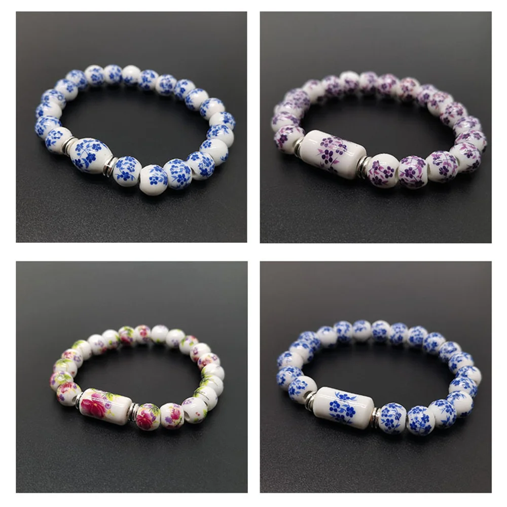 Blue and White Porcelain Stretch Bead Bracelet for 8MM Ceramic Sunflower Plum Blossom Bead Bracelet Collect Jewelry Gifts