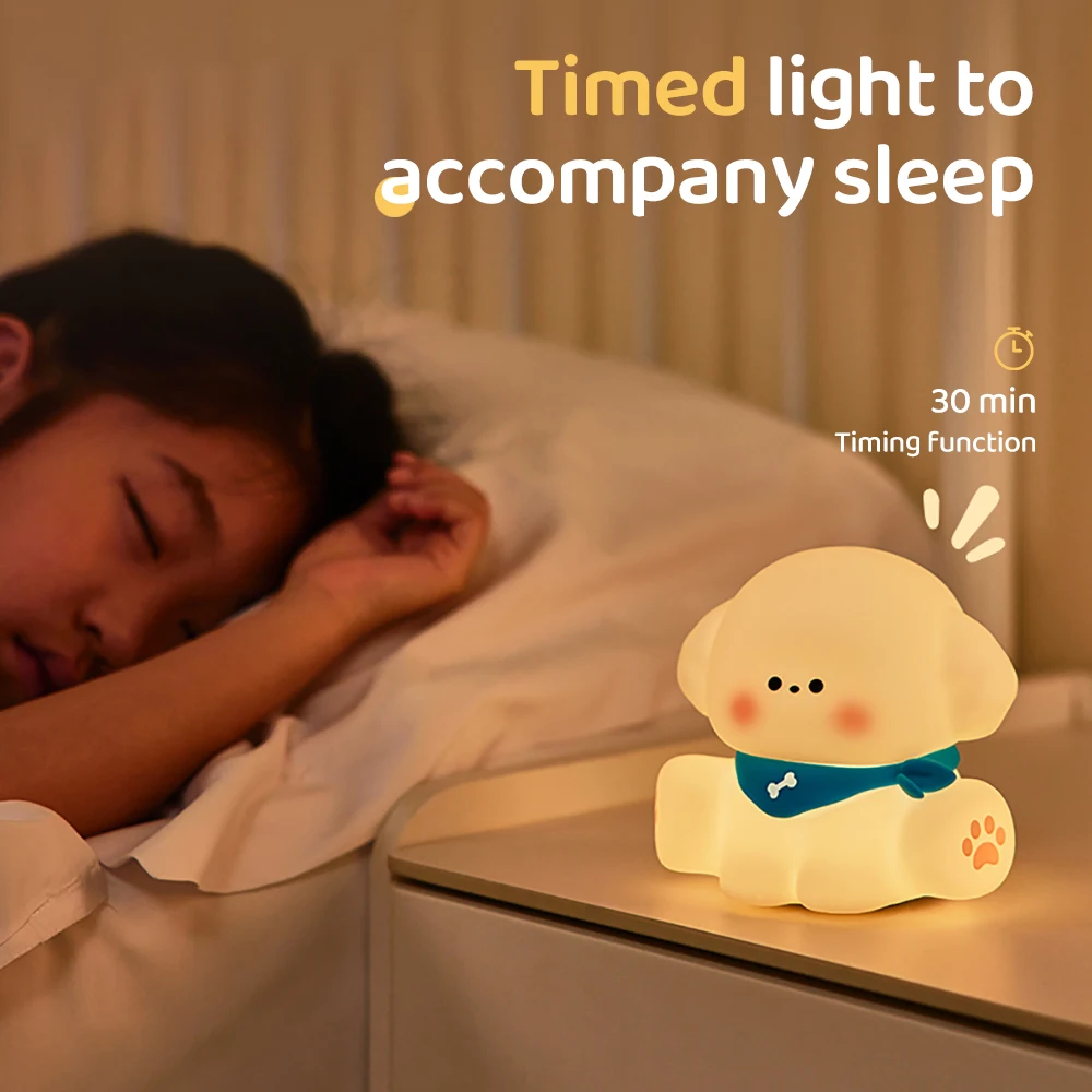 Cute Soft Silicone Dog Night Light Dimmable Nursery Portable Sleeping Nightlights Bedside Lamp for Baby Kids Gift Decor