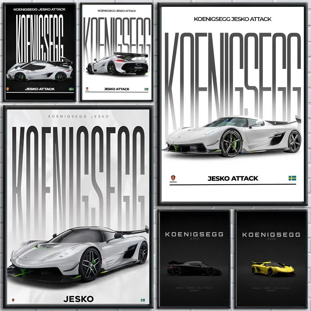 K-Koenigsegg Jesko Black Painting Calligraphy Wall Art Canvas Poster Premium Home Decor Print for Living Room Bedroom