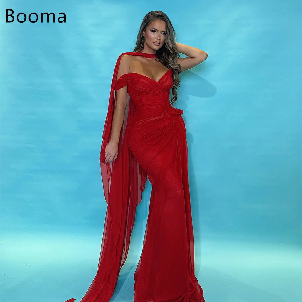 

Booma Mermaid One-Shoulder Simple Red Pleat chiffon Evening Dresses Long Formal Dresses for Women Elegant Prom Gowns Custom Made