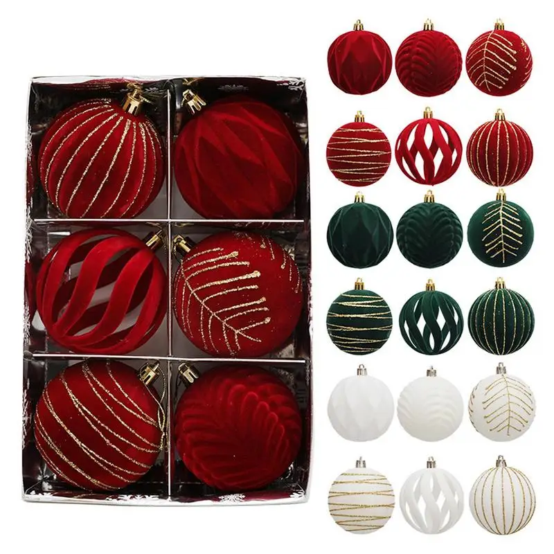 6 ชิ้น/กล่อง 8 ซม.เครื่องประดับคริสต์มาสFlocking BallหัตถกรรมXmas Party Decorต้นคริสต์มาสแขวนจี้ของขวัญNoel Navidad