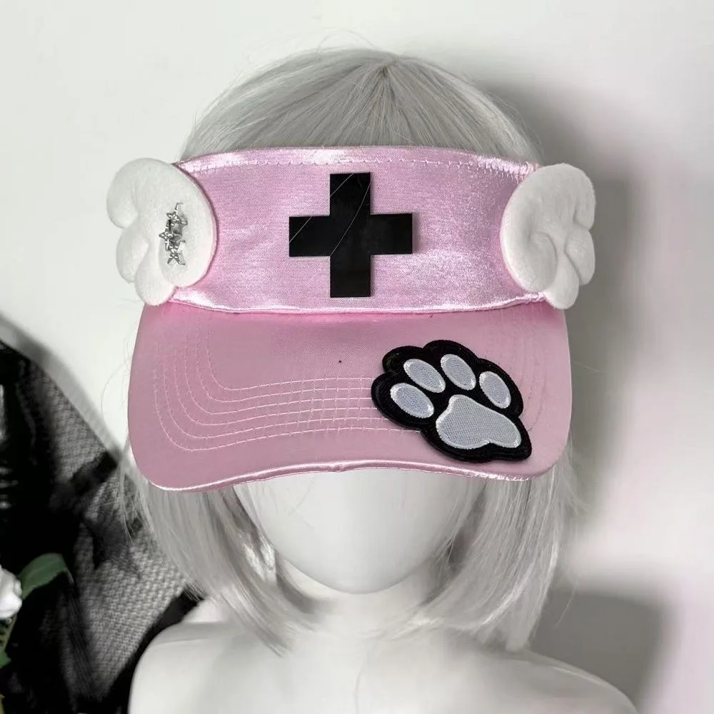 Girl's Sweet Style Caps Kawaii Hats Cat Paw Open Top Sun Hat Subculture Hat Cute Lolita Style Y2k Fashion Caps Summer Sun Hat